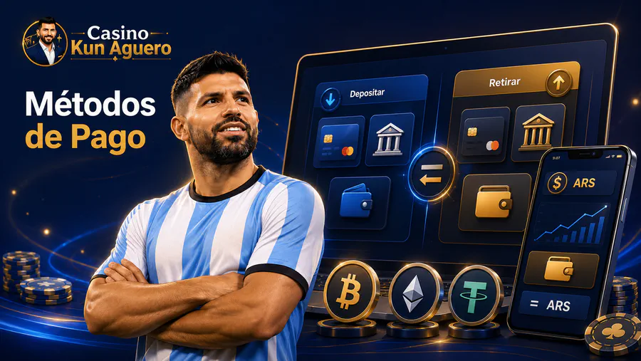 Métodos de pago en Casino Kun Aguero con Agüero, cajero online, ARS, tarjetas y criptomonedas